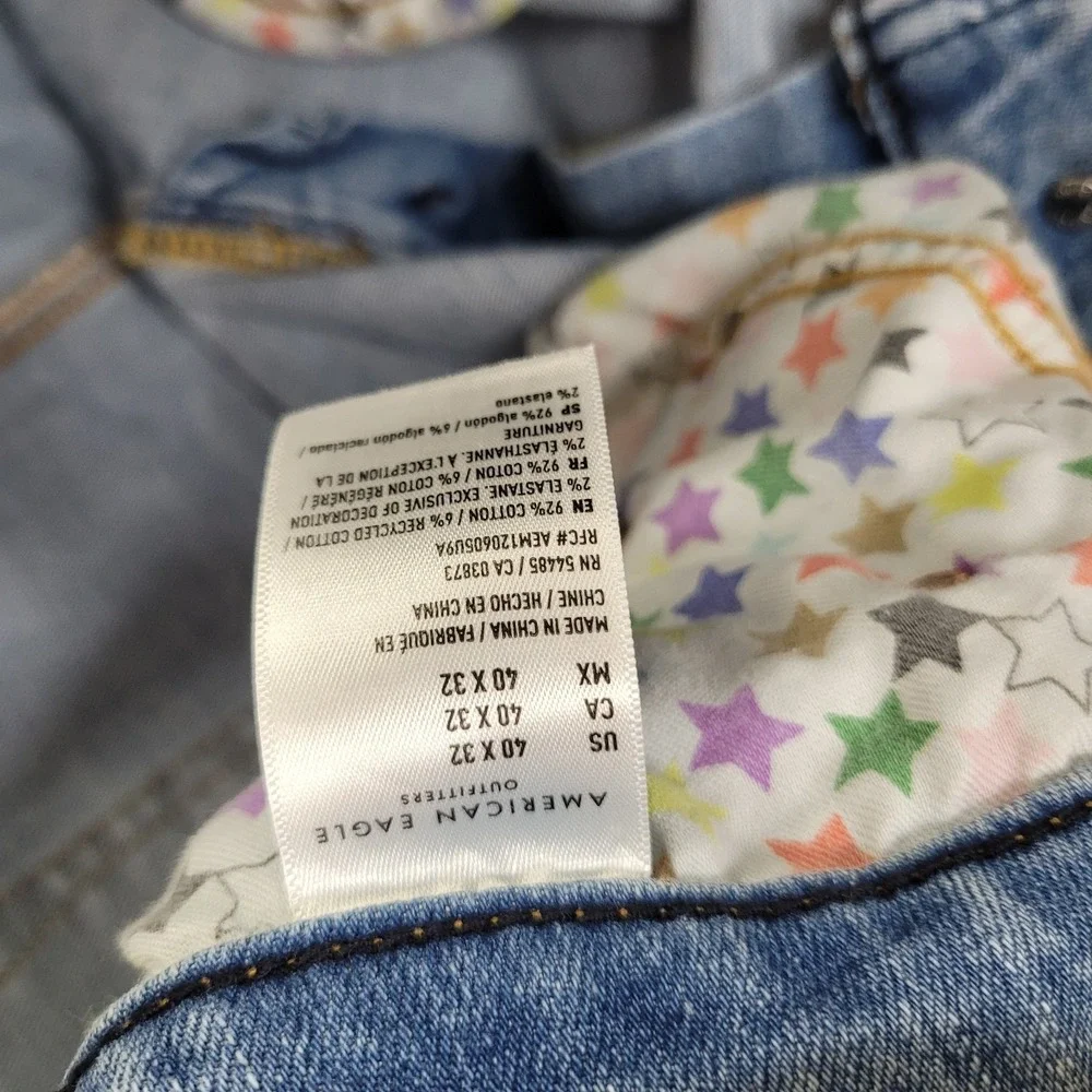American Eagle Airflex+ Athletic Fit Jeans Mens 40x32 Rainbow Stitch Stars Light